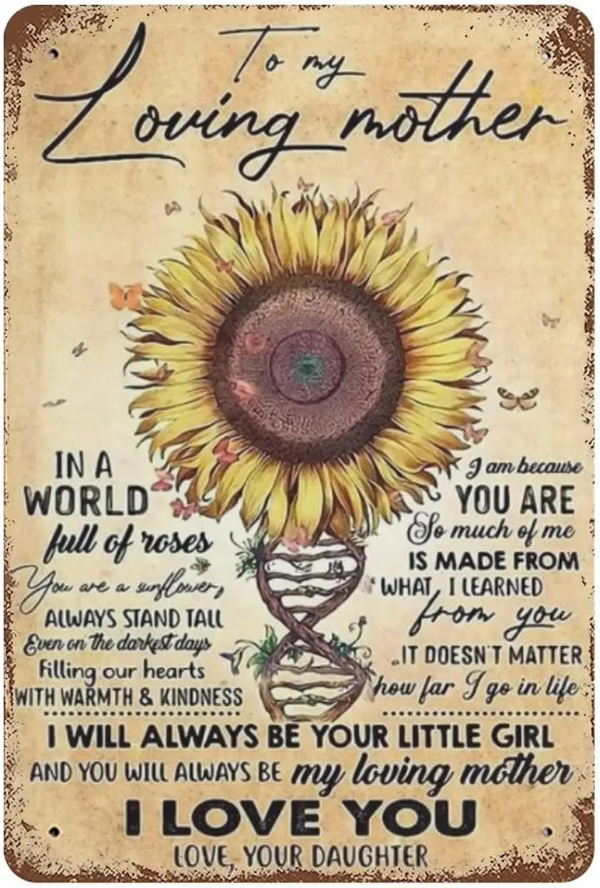Nostlgc Vntge Florst Sunflower Metl Tn Sgn My Mother Slogn Room Wll Decor Br Clssc Ktchen Mn Cve Lvng B