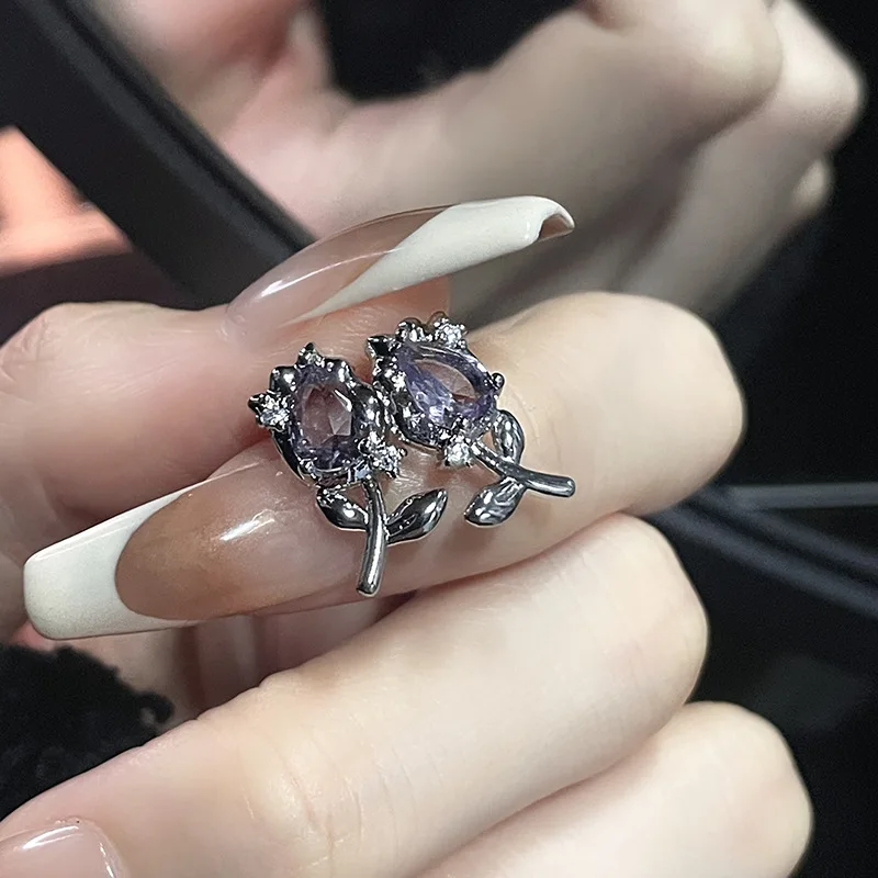 

Exquisite Fashion Purple Crystal Flower Earrings Earrings Women's Personalized Earrings Banquet Jewelry Accessories Gift