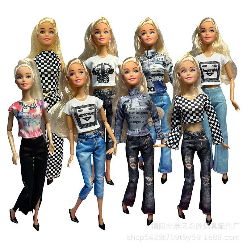 

1Set Fashion Newspaper Shirt Trousers Pants For 1/6 Doll Party Clothes For Barbie Doll Dress Up Accessories Girls DIY Toys