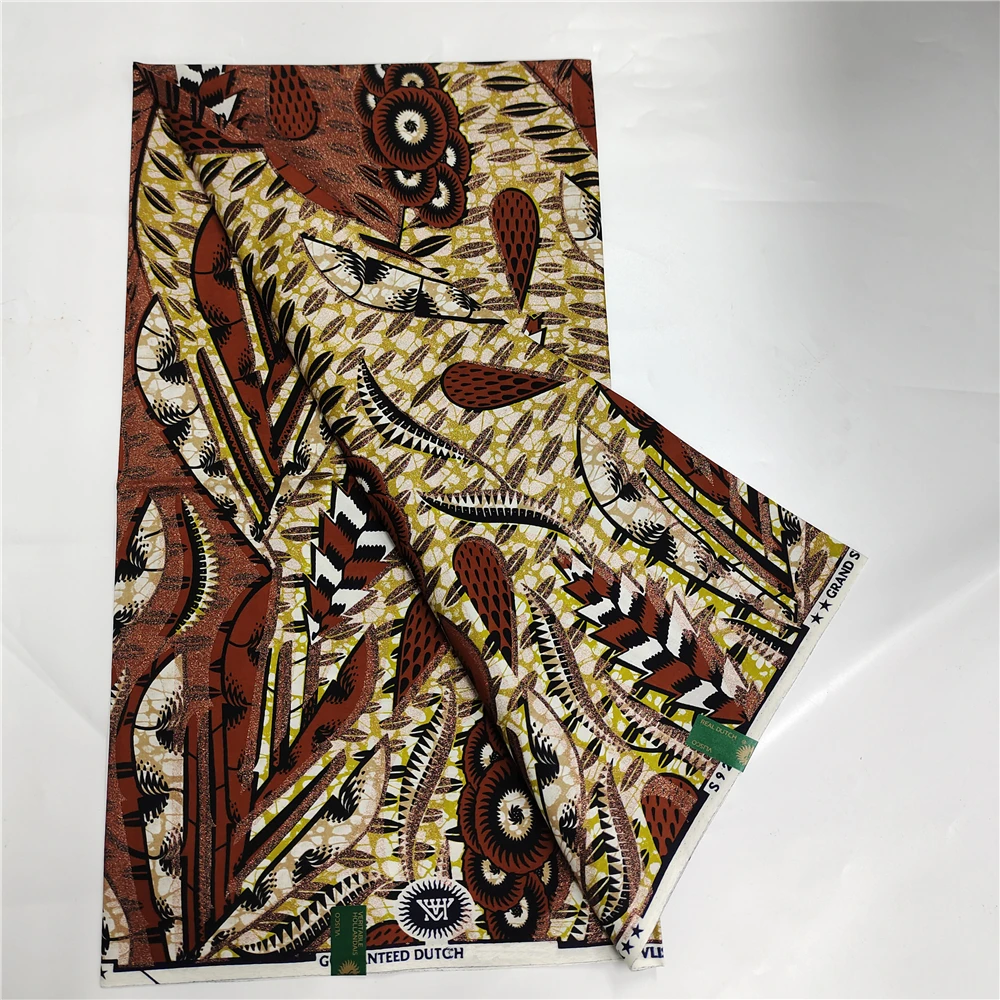 

Лучшее качество гарантировано блестящие золотые восковые ткани из Анкары африканские хлопковые набивные материалы 6 ярдов