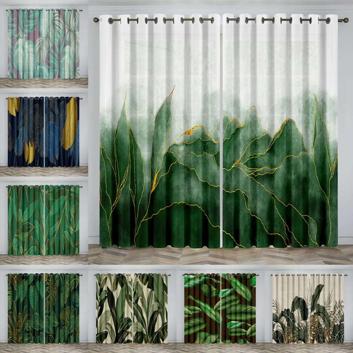 

Tropical Plants Green Leaves Curtains for For Living Room Bedroom Home Decor Custom Printing Modern Windows Drapes Blinds