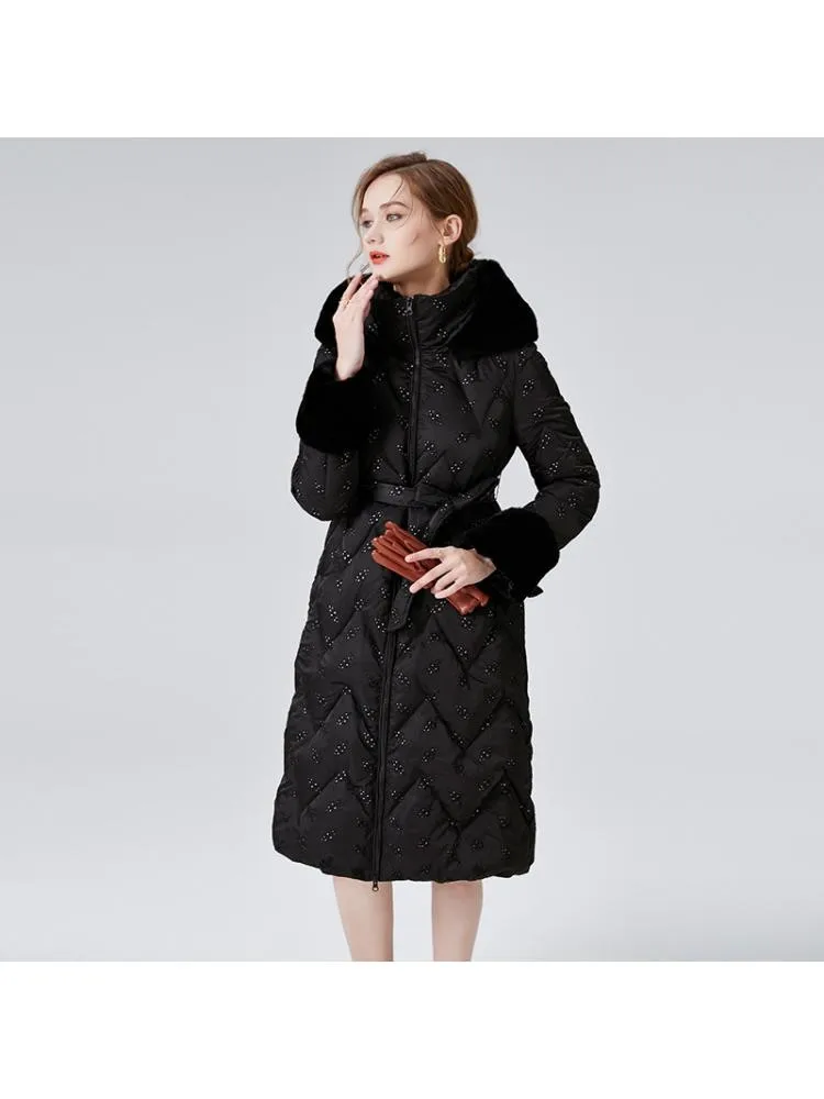 High-End Fashion 2022 Winter New Hooded Thicked Long Bread Clothing Jackets Black Natural Rabbit Fur Collar 90 White Down Coats