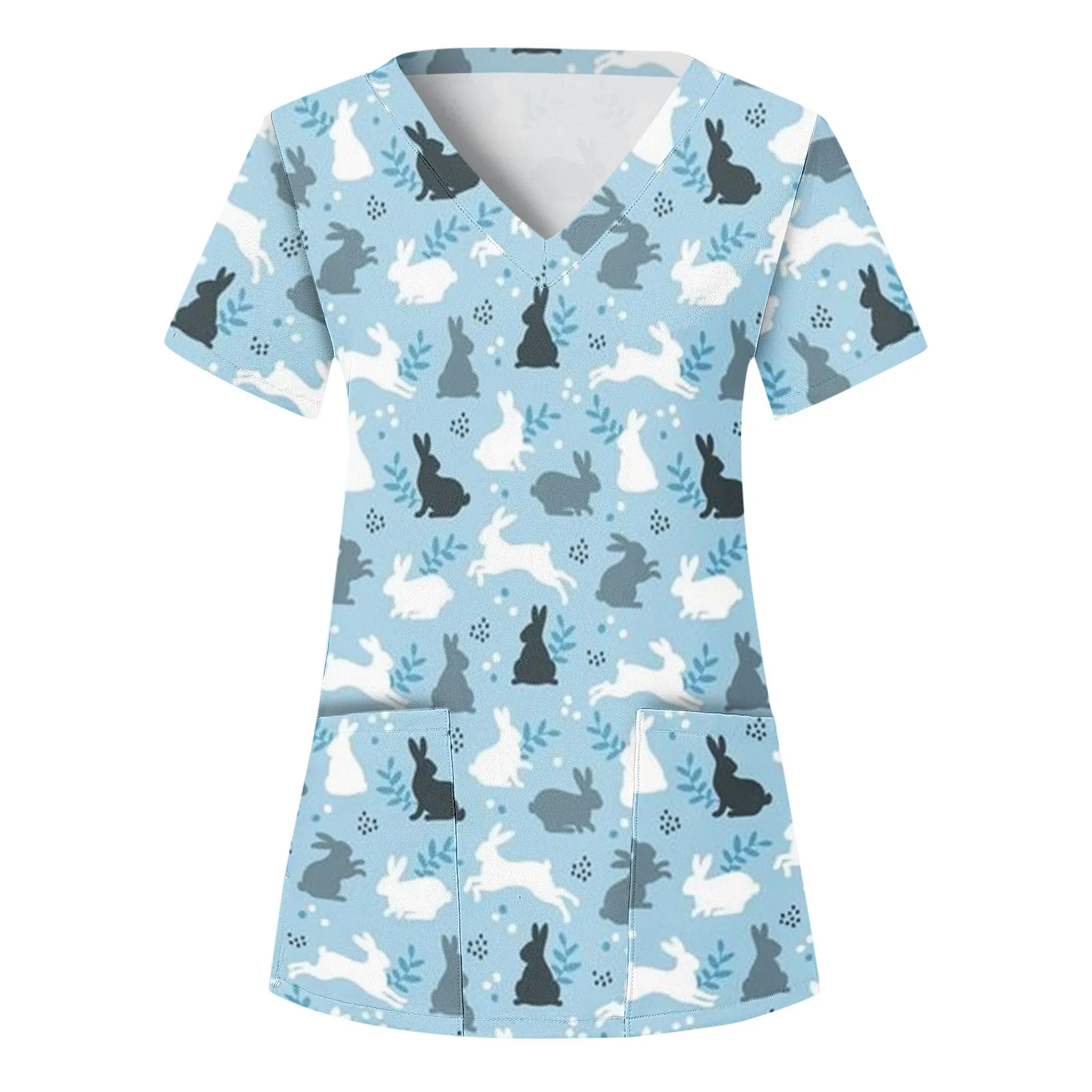 

Новые женские топы с V-образным вырезом и коротким рукавом, скраб-форма с принтом, футболка, Повседневная рабочая одежда, топы для домашних ж...