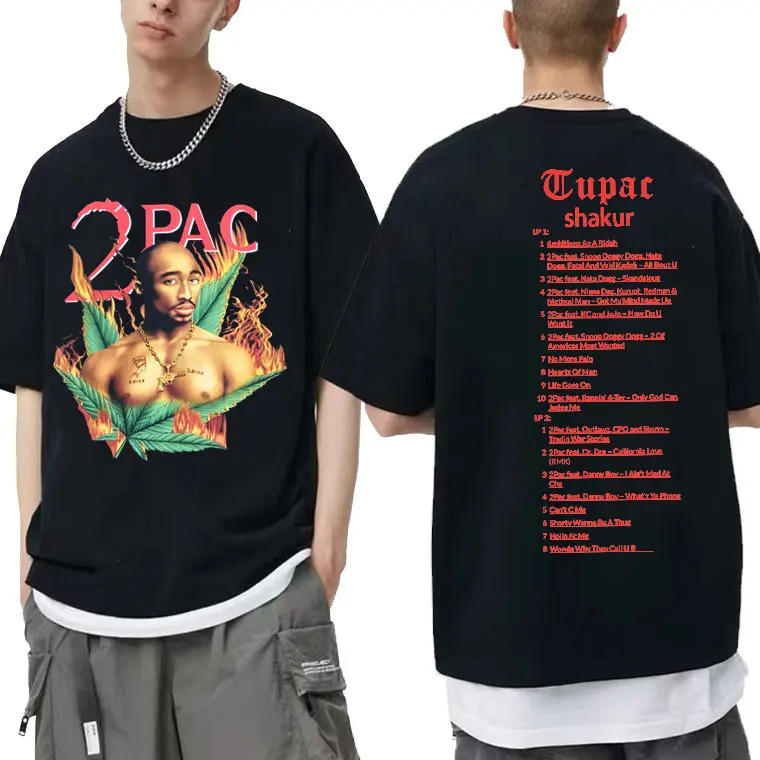 

Rapper Tupac 2pac Print Tshirt Short Sleeve Man Oversized Hip Hop Streetwear Men Women Fashion Cotton Tees Mens Black T Shirt