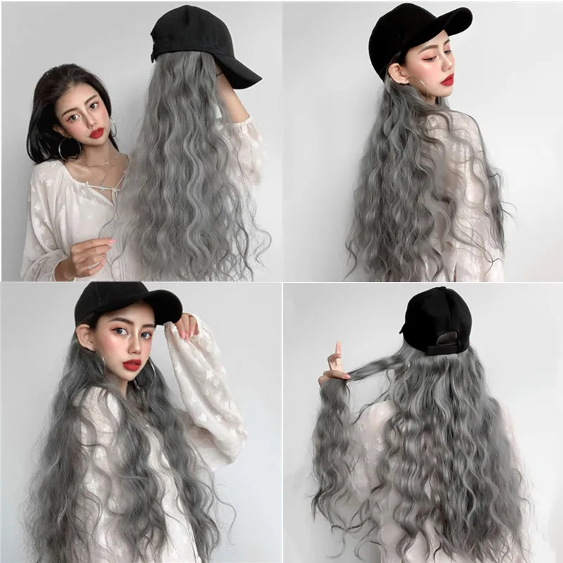 Fashion 5 Colors Hat Wig 2 In 1 Synthetic Wave Long Curly Baseball Easy For Girl Women Party Cool Protected Screen Face | Спорт и
