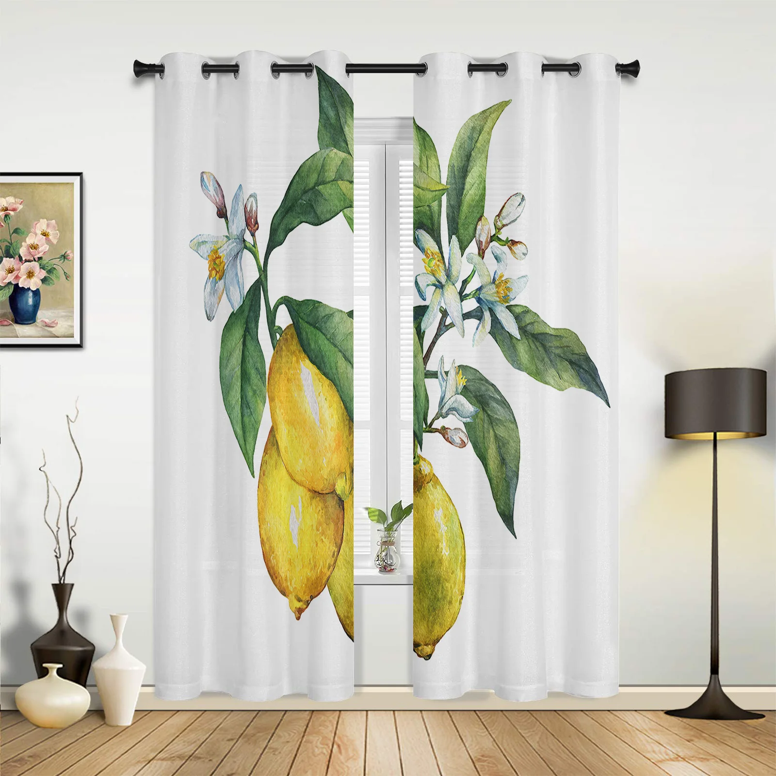 

Plant Lemon Flowers White Curtains for Bedroom Living Room Drapes Kitchen Children's Room Window Curtain Modern Home Decor