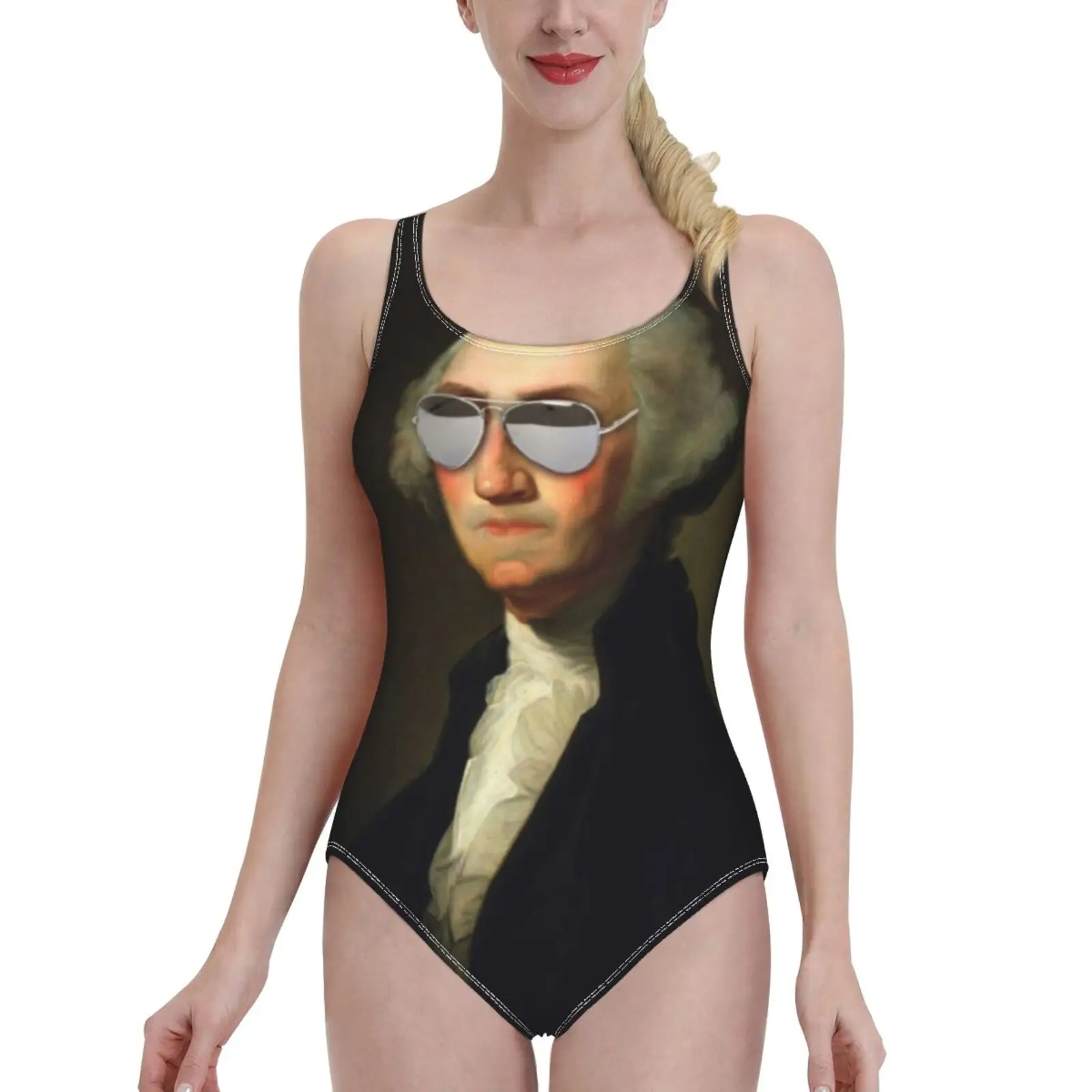 

Президент Джордж Вашингтон Swag очки портрет женский купальник Цельный купальник с открытой спиной Сексуальная Пляжная одежда летняя Купани...