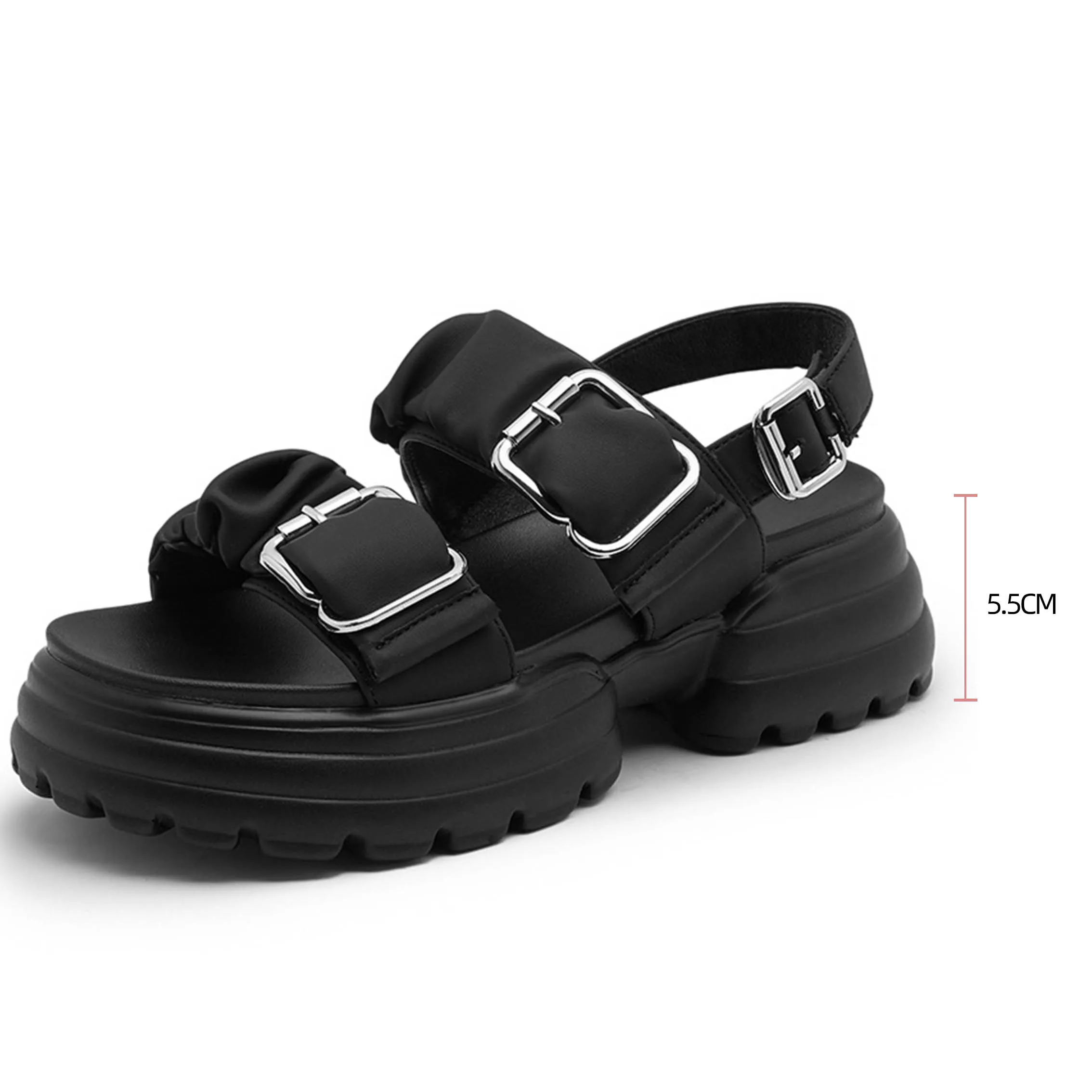 Pleated Design Sandals 2023 New Fashion Comfortable Women's Summer Sandals Buckles Wearing Platform Outdoor Casual Woman Sandals