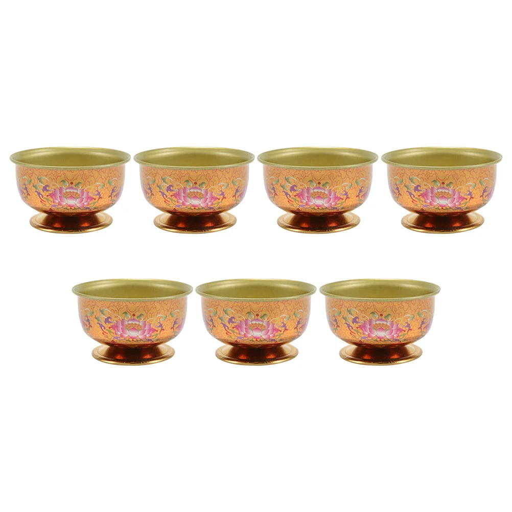 

7 Pcs Water Bowl Container Sacrifice Cup Lotus Holders Temple Alloy Yoga Supplies Offering Holy Worship