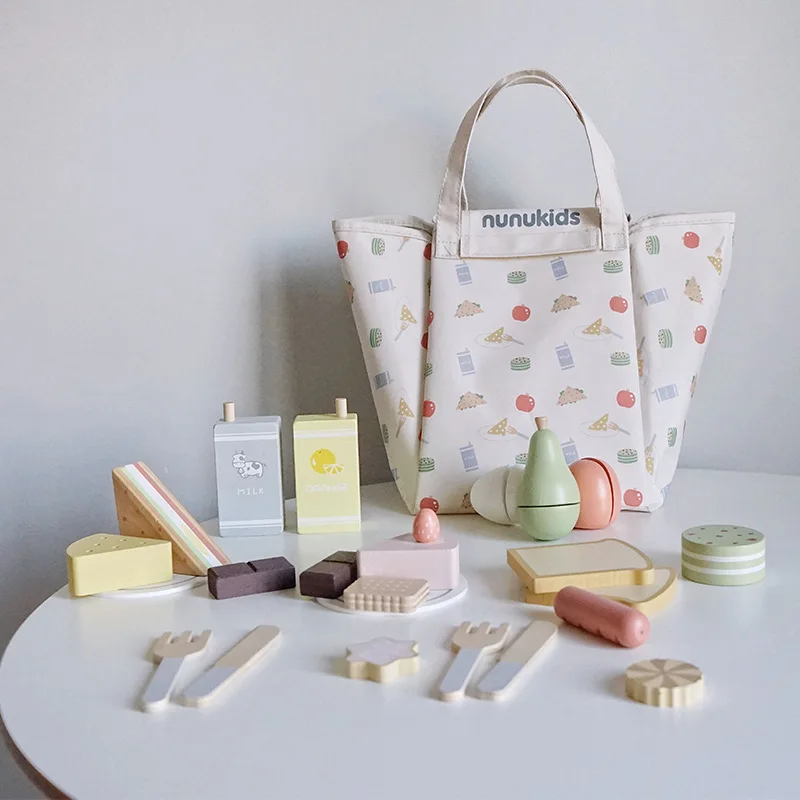 Сумка для пикника десерт пирожные миниатюры блюда Имитация деревянной игрушки