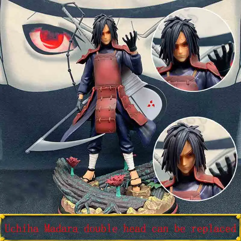 

Bandai Naruto Uchiha Madara Action Figure Doll Interchangeable Head PVC Model Ninja Wars High Quality Collection Toys Gifts 28CM