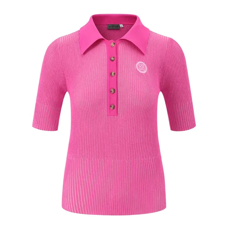 2023 Summer Women's Short Sleeve golf T-shirt Knitted Shirt Korean Version Elastic Breathable Ice Slim Comfortable Outdoorwear