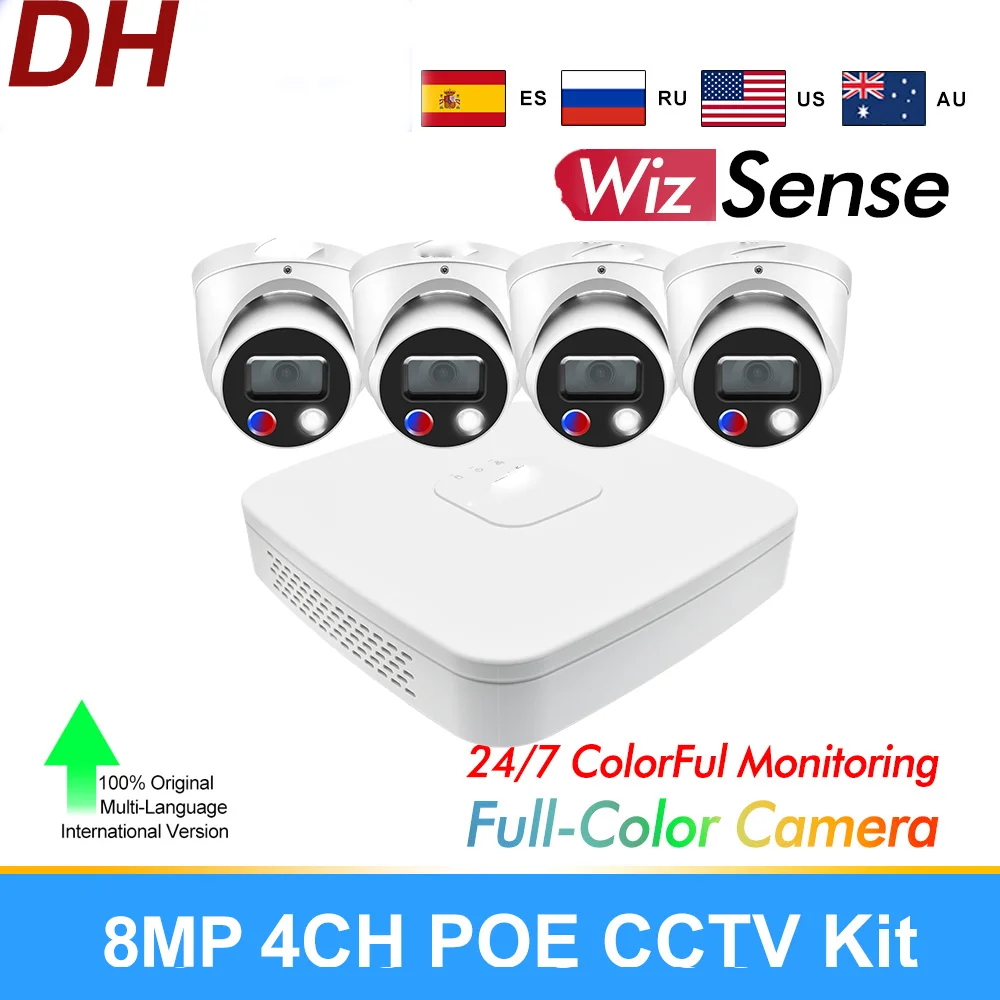 

Система видеонаблюдения Dahua 8MP CCTV NVR 4CH 4K NVR2104-P-I 8MP IPC-HDW3849H-PV-AS WizSense, сетевой видеорегистратор с удаленным просмотром