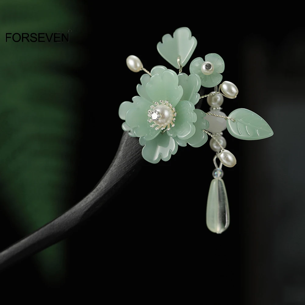 Пучок для волос для женщин и девочек, Цветочные Палочки для волос, вилки, деревянные головки ручной работы, китайские украшения для волос с шаговым встряхиванием, аксессуары