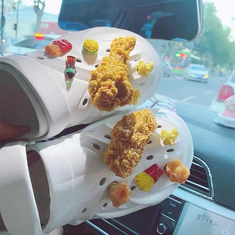 Simulation Food Croc Charms Designer DIY Chicken Fries Sushi Oyster Shoes Decaration for Croc Jeans Badges Clogs Gifts Wholesale