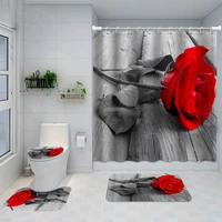 red rose bathroom non slip mat set durable waterproof shower curtain set pedestal rug lid toilet cover bath mat rugs