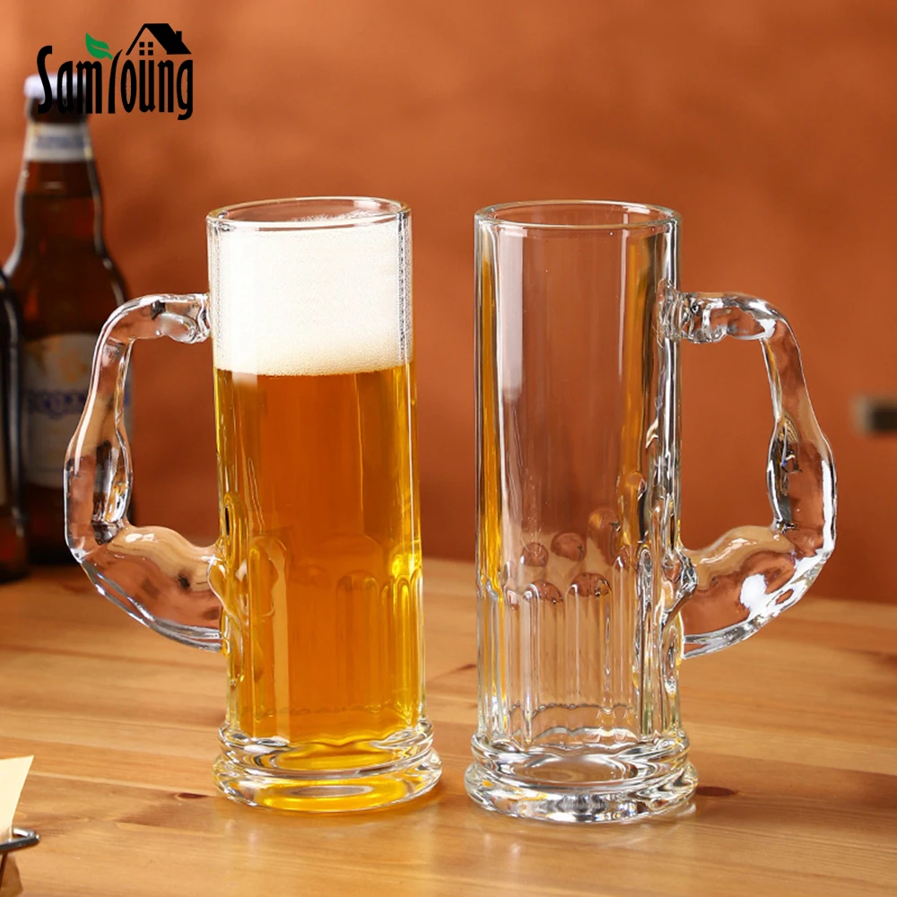

600 мл Толстая стеклянная пивная кружка мышечная ручка для полировки/матовая Бессвинцовая прозрачная небьющаяся стеклянная кружка для вече...