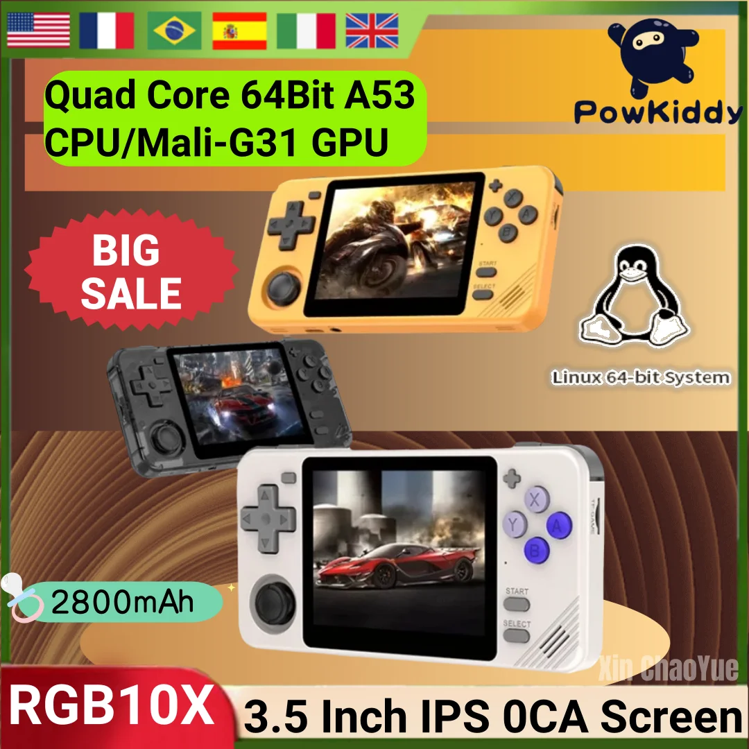 НОВАЯ портативная игровая консоль POWKIDDY RGB10X в стиле ретро 3 5-дюймовый IPS-экран ArkOS