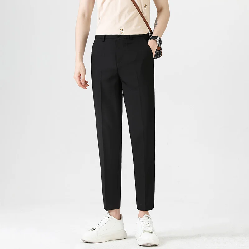 

Luxury Men's Casual Trousers Slim Straight Western Korean Version of The Youth Nine-quarter Pants