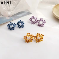 s925 needle women jewelry flower earrings delicate design spring summer style stud earrings for girl fine accessories