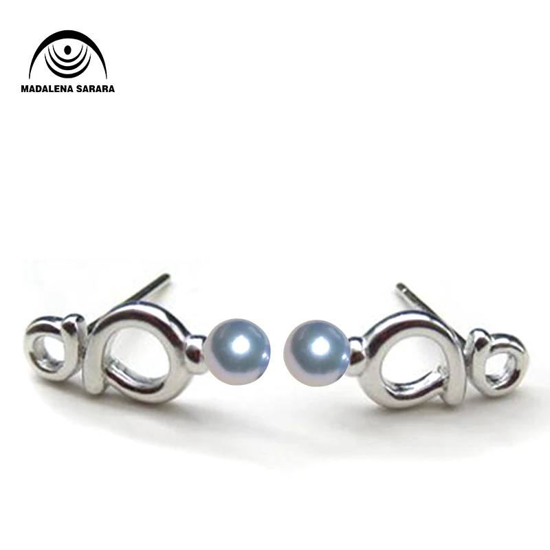 Серьги-гвоздики из серебра 925 пробы с пресноводным жемчугом MADALENA SARARA AAA 7-8 мм