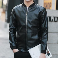 2022 new mens leather jacket autumn casual business leather jacket four button korean version fashion stand collar slim top