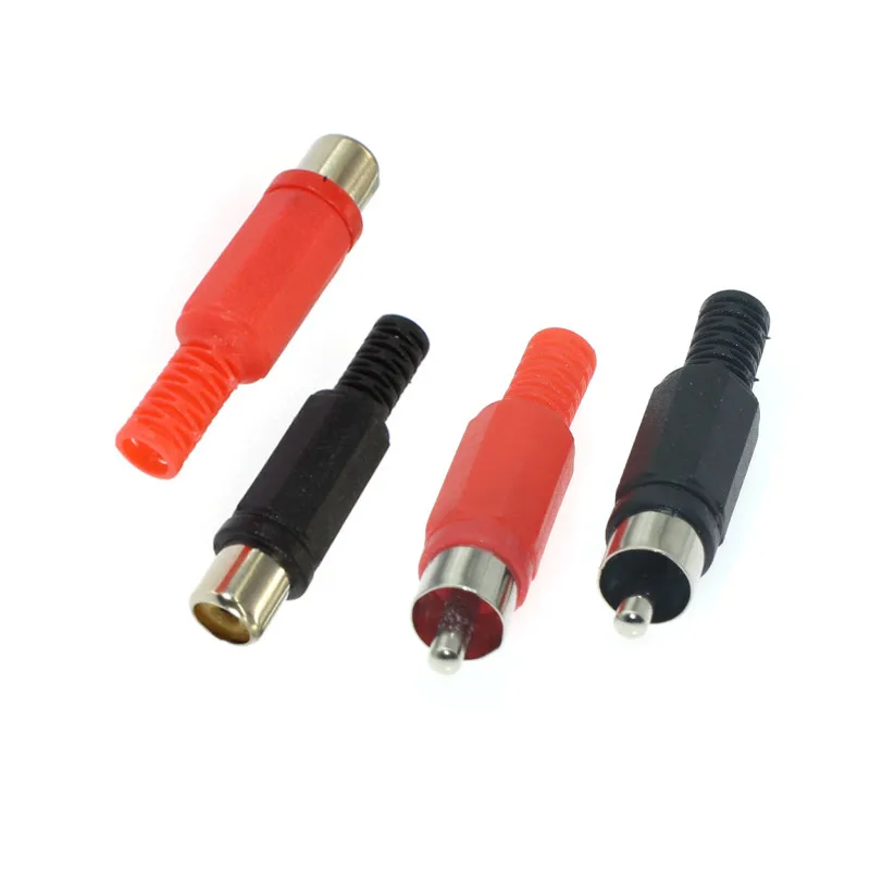 

10PCS Solder RCA Jack Connector Audio Video Plug Balck Red Plastic Handle Male Female Audio Plugs