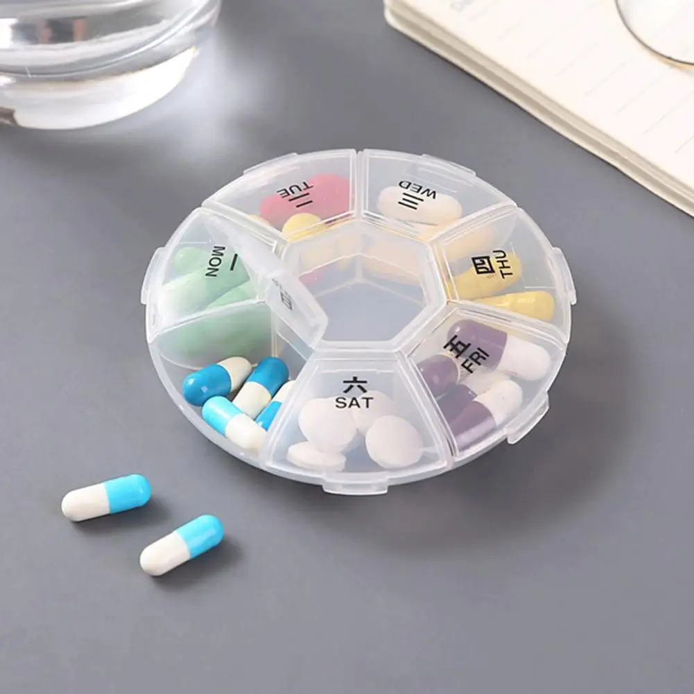 

2Pcs Pill Case Round Multi-purpose Mini See-through Lid Weekly Pill Container for Travel Tablet Holder Pill Dispenser Container