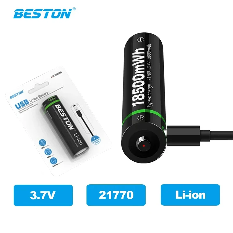 

Beston 3.7V 21700 Type-C Rechargeable Li-ion Battery 5000mAh Lithium Batteries For Torch