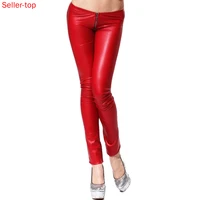 hot girl personality ladies tights red zipper latex ammonia leg tights sexy fashion pants pantalones de mujer women clothing