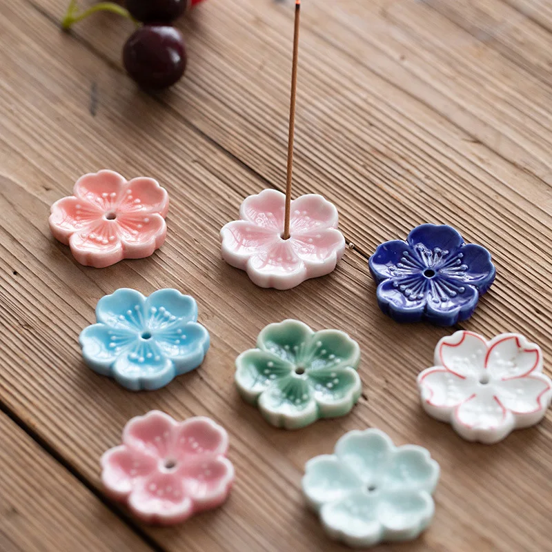 

Cherry Blossom Incense Burner Home Ceramic Decor Incense Stick Holder Aromatherapy Censer Office Teahouse Ornament