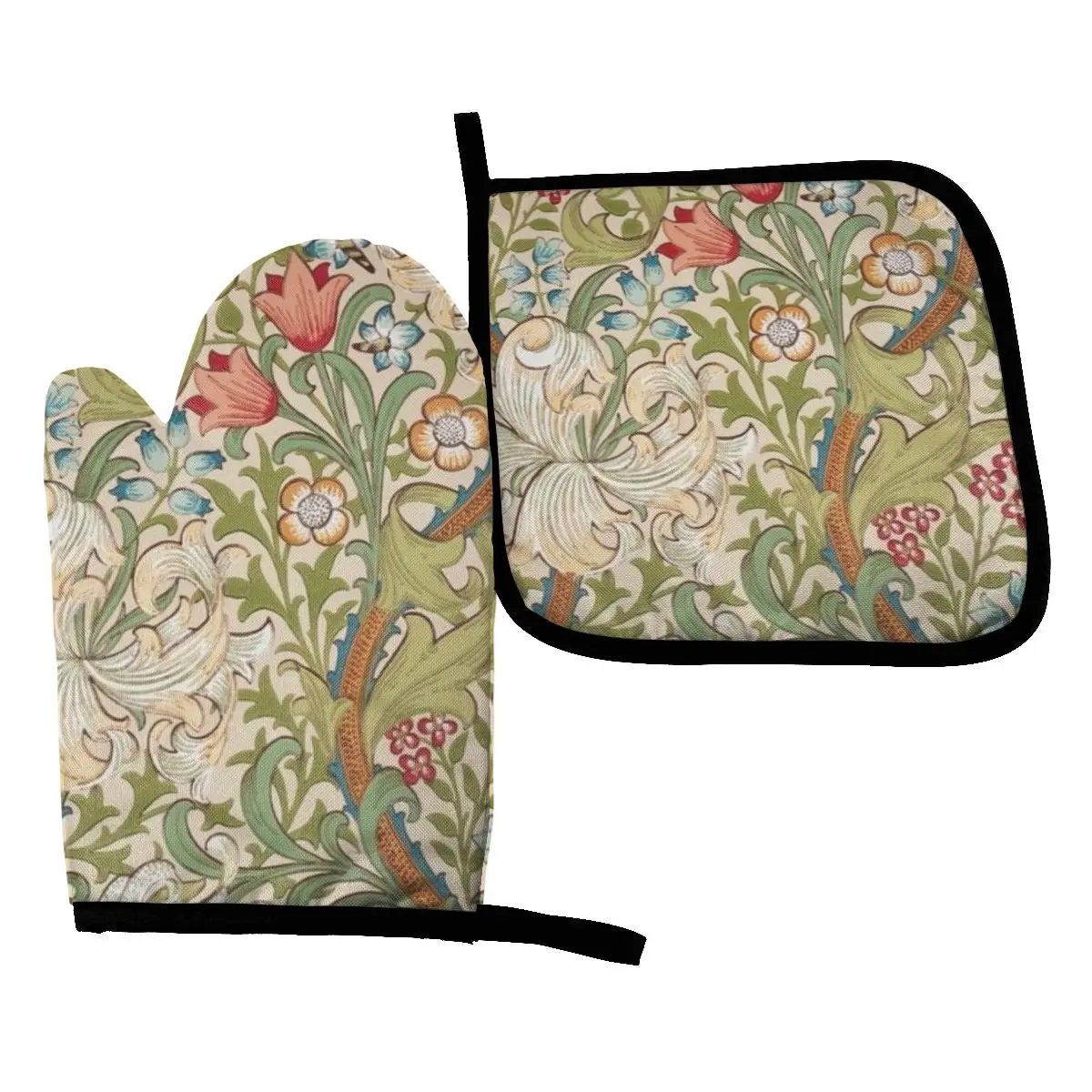 

Plant Potholder Pad Kitchen Baking Oven Cooking Gloves Microwave Insulation Mat Golden Lily Pale Biscuit Oven Mitts Gloves
