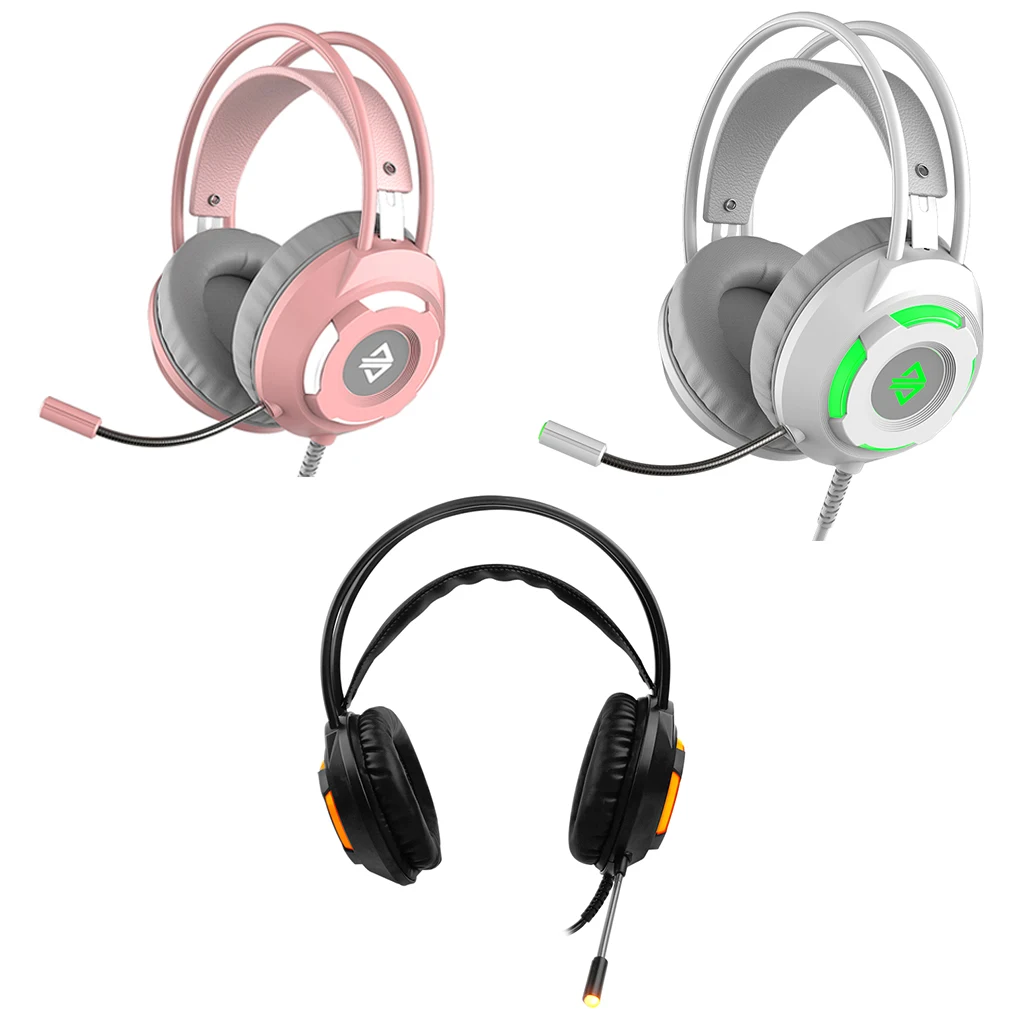 

Ajazz Проводная игровая гарнитура наушники портативный ободок для волос из ПВХ гарнитуры наушники с микрофоном устройства розовый 7.1USB