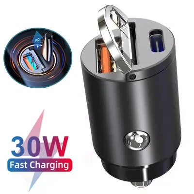

PD 30W Car Mini Charger Fast Charging PD+QC/PD+PD Dual USB Type C Auto Cigarette Lighter Adapter Accessories 12-24V