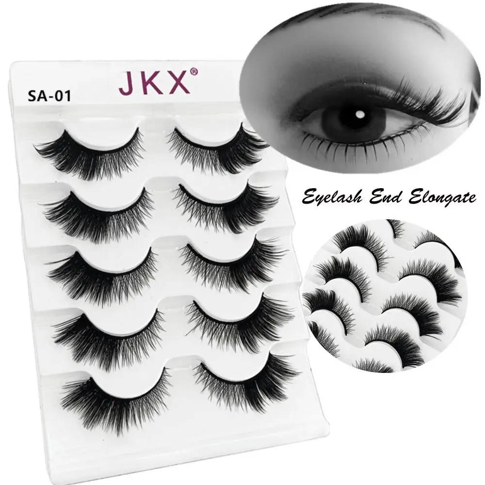 

5Pairs Handmade Wispy Fluffy Natural Winged Cat EyeLashes Eyelash End Elongate 3D Mink Hair False Eyelahes