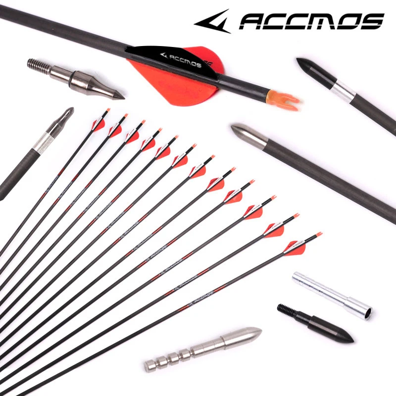 

12PC ID5.2mm Recurve Compound Bow Arrow 300/350/400/500/600/700/800spine Carbon Arrows 31inch Target Arrows Replaceable Arrow