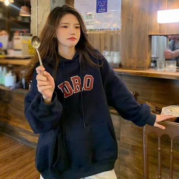 Sweatshirt For Women Winter Warm Letter Print  Hoodies Long Sleeve Harajuku Ladies Streetwear  Pullovers Loose Tops 1