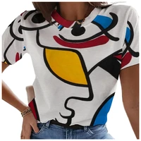 new 3d abstract graffiti print shirts women summer short sleeves casual loose comfortable round neck fashion streetwear tops