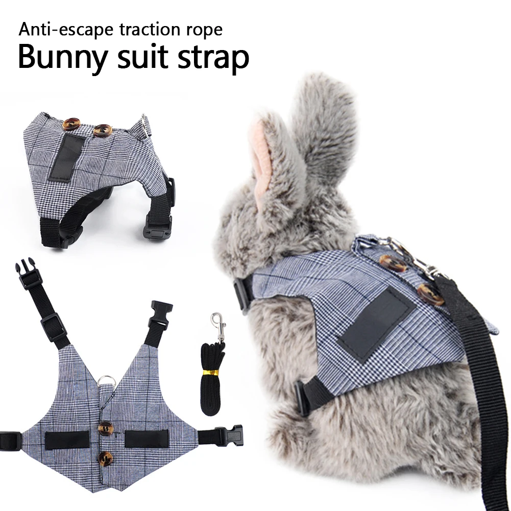 Rabbits Suit Vest Small Pet Gray Plaid Harness Adjustable Br