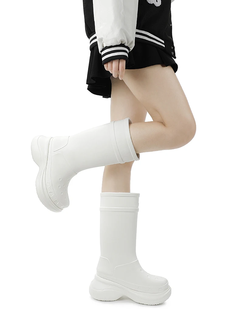 Classic spring and autumn women's platform heels outdoor non-slip rain boots 2022 women's new black and white women's boots
