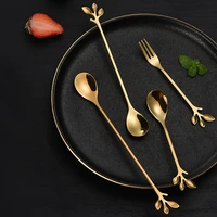 fashion personality stainless steel teaspoon branch leaves spoon stirring spoon coffee scoop dessert ice cream spoons tableware