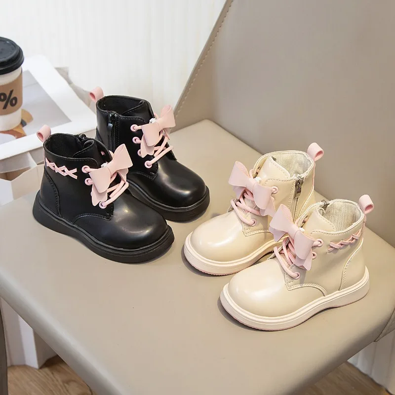 

2024 New Girls Short Boots Versatile Bow Elegant Color Matching Children Fashion Casual Ankle Boots Drop Shipping Princess Boots