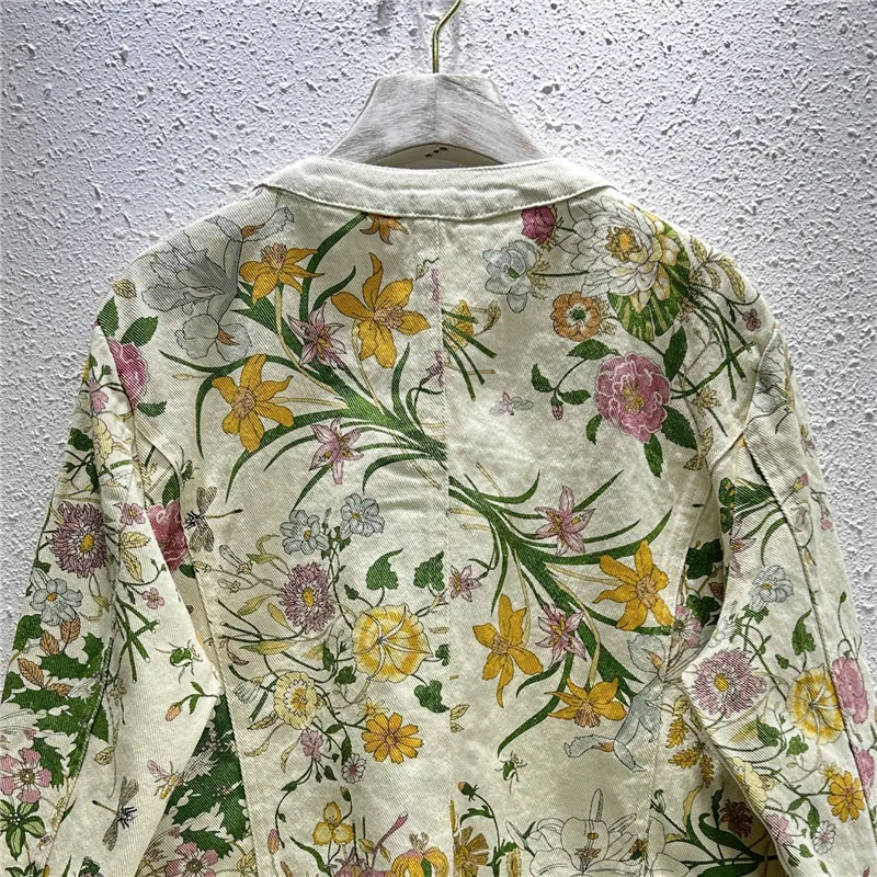 Весенняя новая женская тяжелая рабочая куртка с цветочным принтом абрикосового