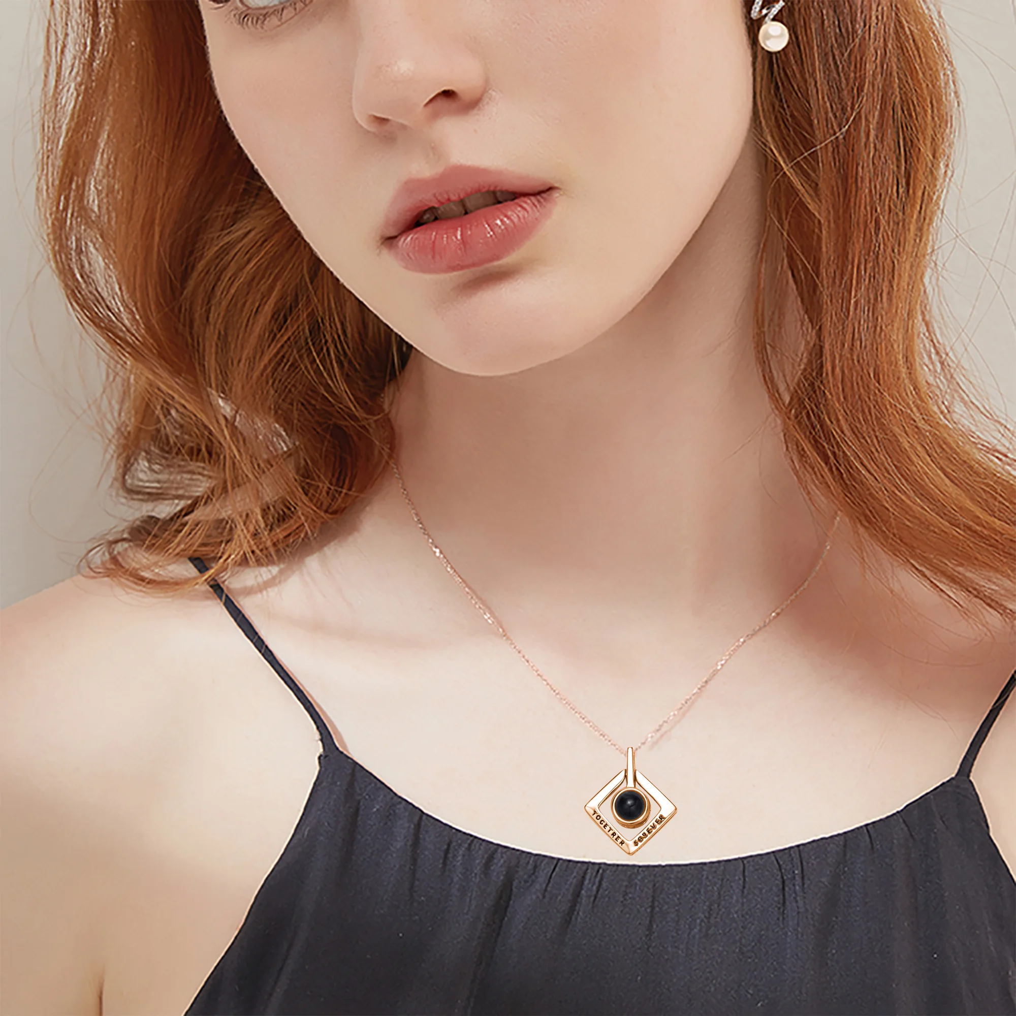 Customized Projection Necklace Personalized Photo Necklace block Shaped Pendant Necklace Projection Gift 925 Sterling Silver  Mo