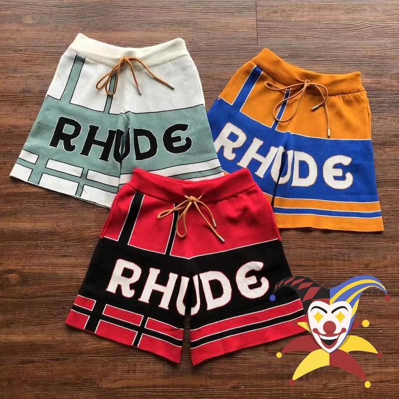 

Trophy Rhude Knitted Shorts Men Women Matching Logo Jacquard Drawstring Rope Breeches