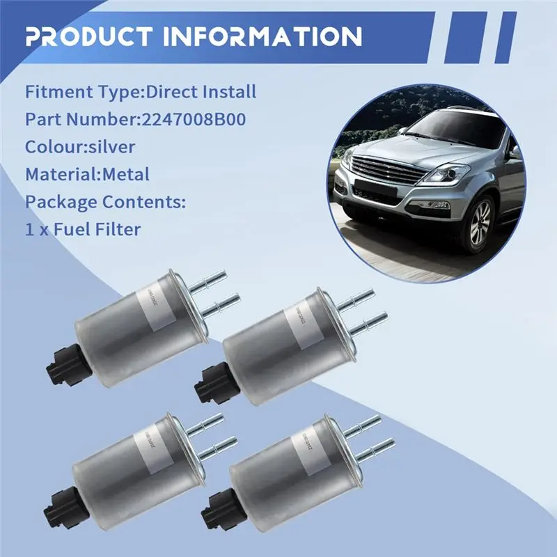 Фото A95E-4Pcs Автомобильный топливный фильтр-водоотделитель 2247008B00 22470-08B00 для Ssangyong Rexton Kyron, дизельный фильтр двигателя 2247008B00 №3