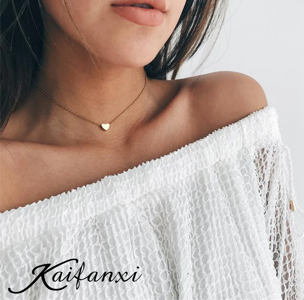 

Kaifanxi Gold Stainless Steel Heart Necklace Women Aesthetic Chokers Necklace For Fashion Jewelry Wholesale Women's Trend