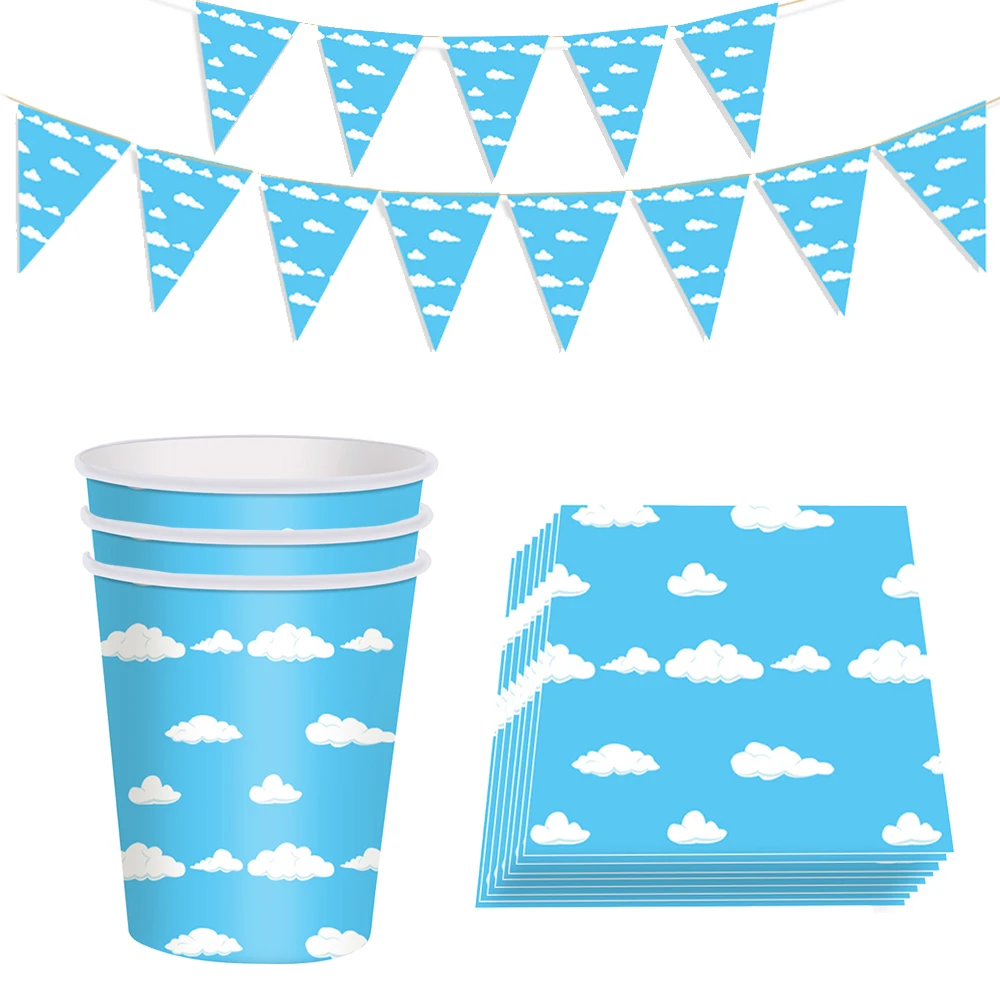 Blue Sky White Clouds Disposable Dinnerware Kids Birthday Ba
