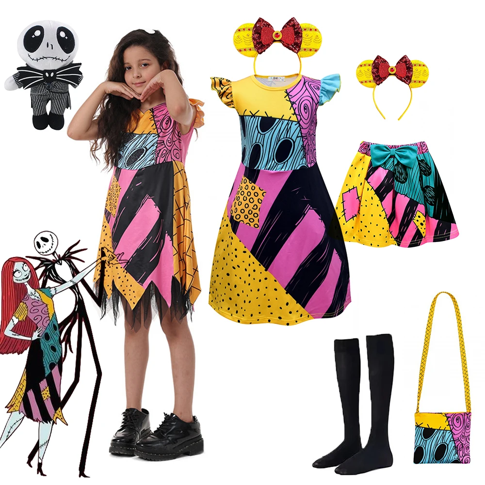 

Костюм для Хэллоуина из фильма «Кошмар перед Рождеством», платье для девочки, необычное платье, искусственное платье для косплея, детское платье