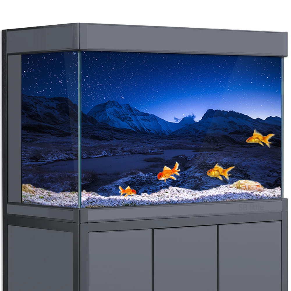 

Fish Tank Aquarium Background 3D Starry Night Sky Above Snowy Reptile Habitat Decorations PVC Poster Sticker Printing Wallpaper